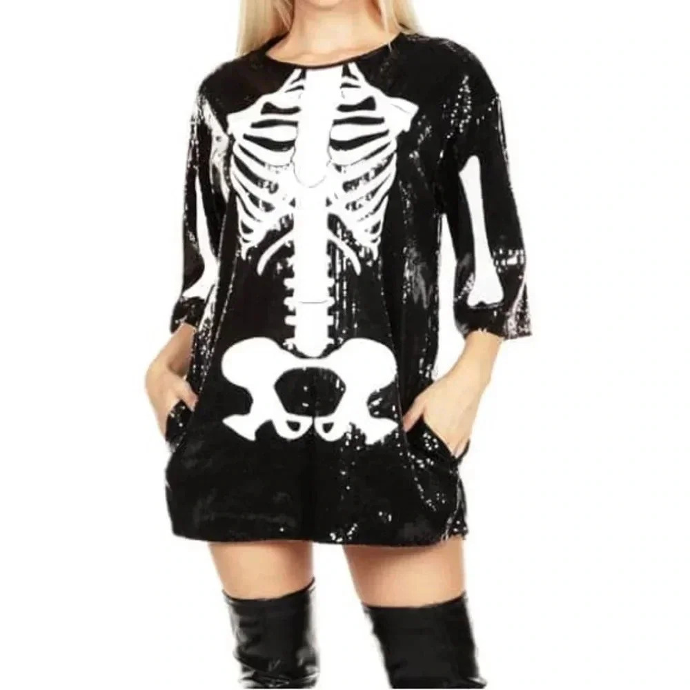 NWOT‎ Tipsy Elves Skeleton Sequin Dress